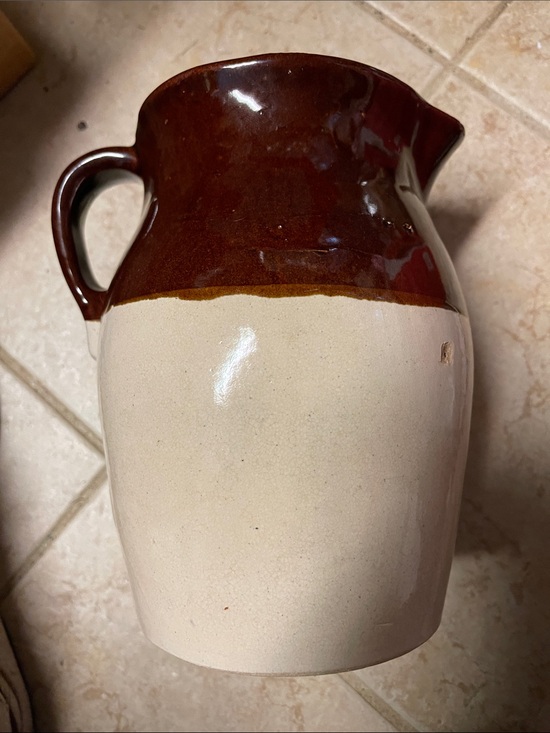 Other - Handcrafted Two-Tone Ceramic Pitcher - Brown and Cream